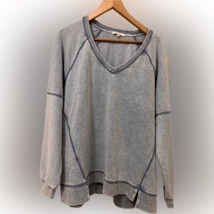 Casual V-Neck Blue Sweatshirt